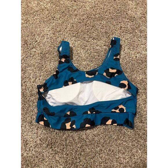 Women's Blue Leopard Print Knot Front Bikini Top Size S - Picture 2 of 4